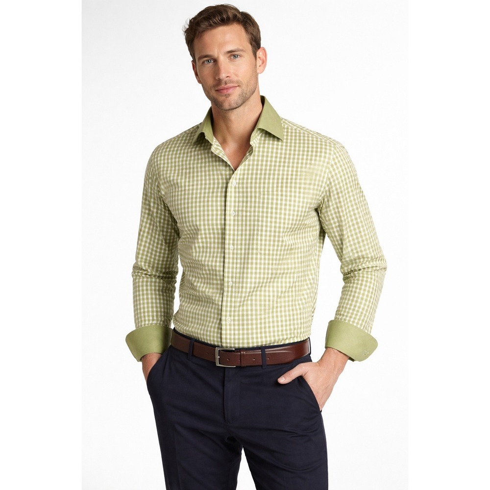 Avanti Uomo Long Sleeve Button Down Green White Checkered Pattern Size‎ 16 34 35